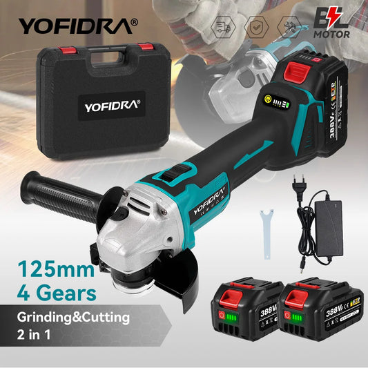 YOFIDRA 125mm Brushless Angle Grinder 14MM Cordless Cutting Polishing Cutting Machine Power Tool For Makita Battery Pin