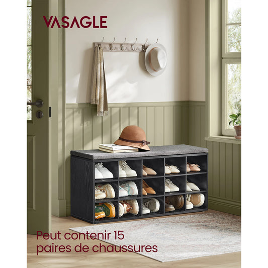 VASAGLE Shoe Bench, Storage Bench with Padded Seat, with Cushion, 9 Compartments, Adjustable Shelves, for Living Room, Hallway