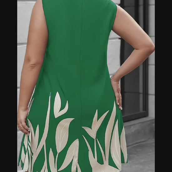 Robe Fluide Grande Taille Col V – Motif Feuilles Élégante Été - Everia Shop 
