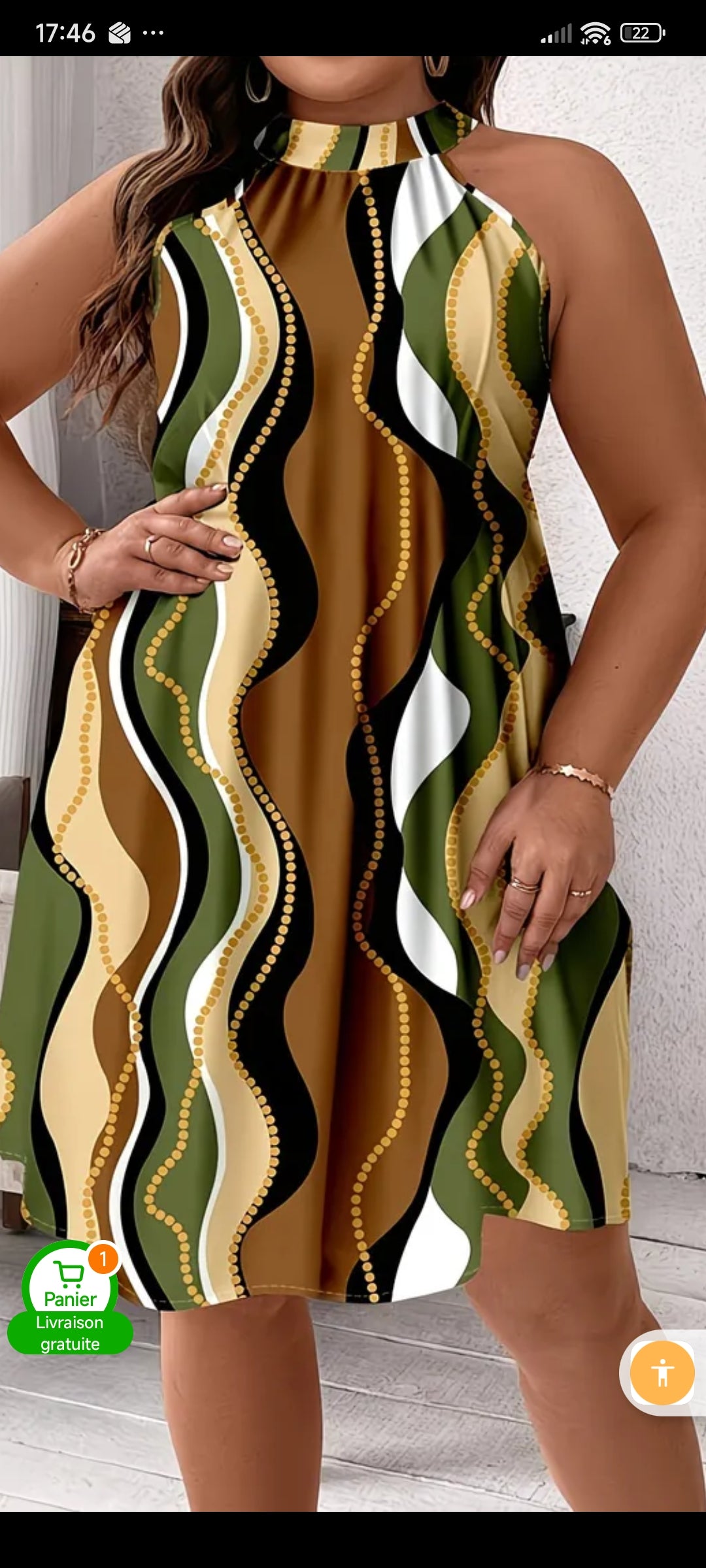Robe Fluide Col Halter Grande Taille – Motif Ondulé Élégant Été - Everia Shop 